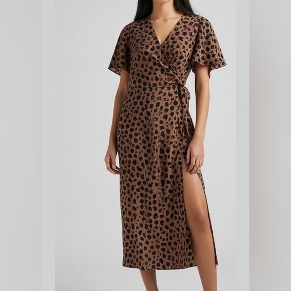 Never Fully Dressed Dresses & Skirts - Never Fully Dressed Leopard Wrap Midi Dress US 4